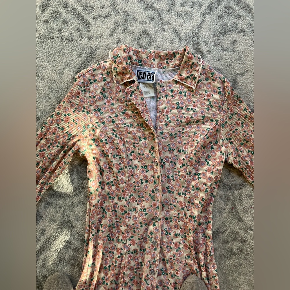 1990s Ribbed Floral Maxi Dress